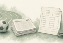 Football beside a blank news page and an empty betting slip