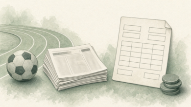 Football beside a blank news page and an empty betting slip