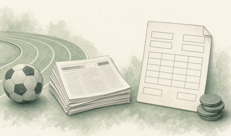 Football beside a blank news page and an empty betting slip